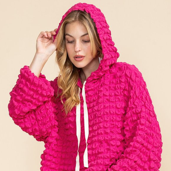 COPY - Rose Waffle Textured Drawstring Pullover Hoodie - - Picture 7 of 15